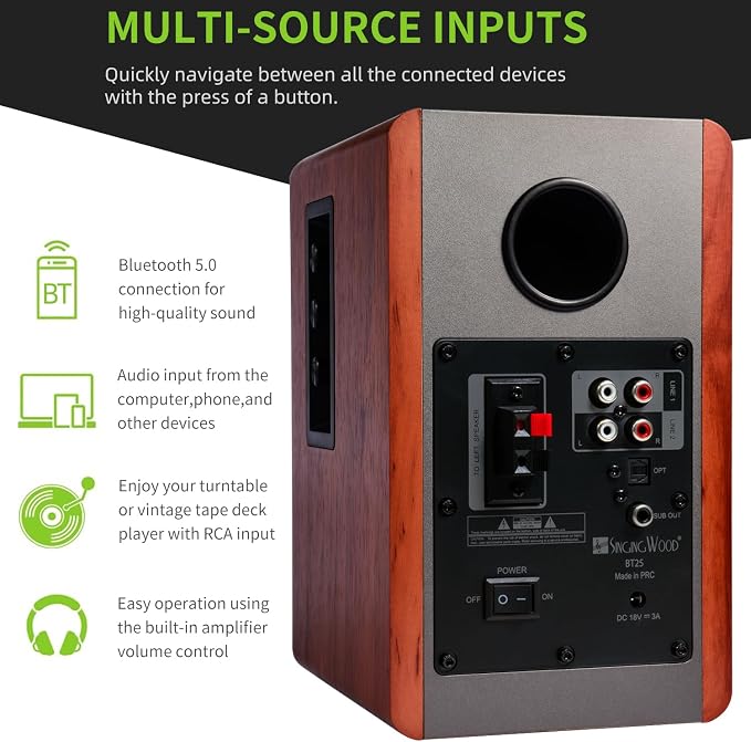 SINGING WOOD BT25 Bluetooth Active Bookshelf Speakers for