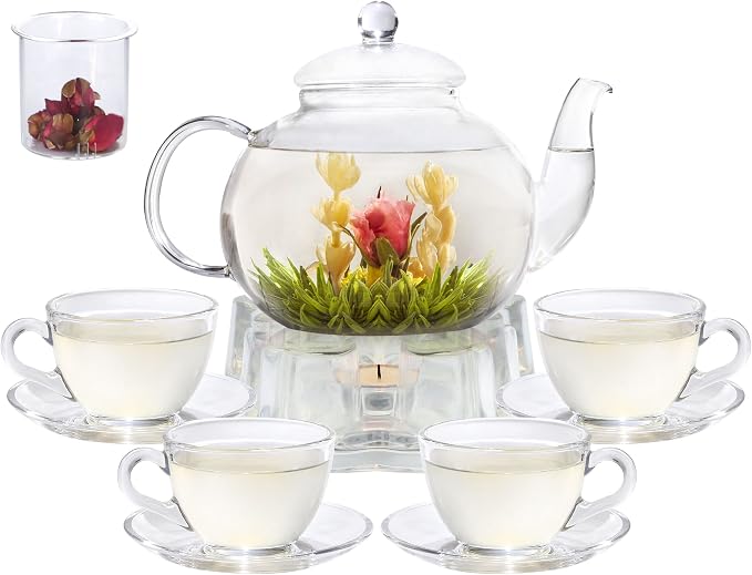 Glass Teapot Set, 40OZ/1200ml Stovetop Safe Glass Tea Kettle