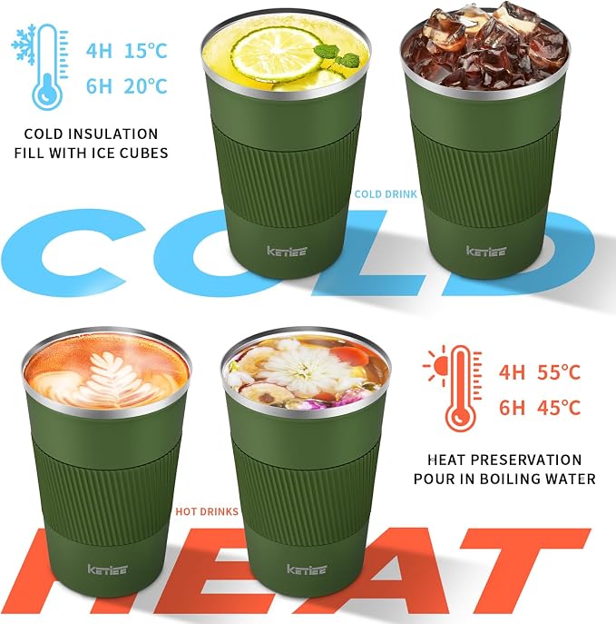 KETIEE Travel Coffee Mug 12oz: Vacuum Insulated Coffee Cup