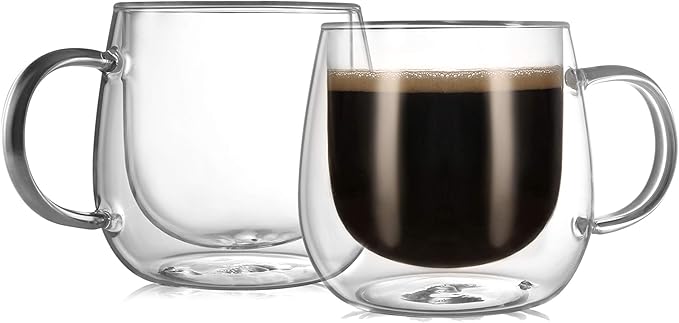CNGLASS 12oz Double Walled Glass Coffee Mugs, Glass Espresso Mugs