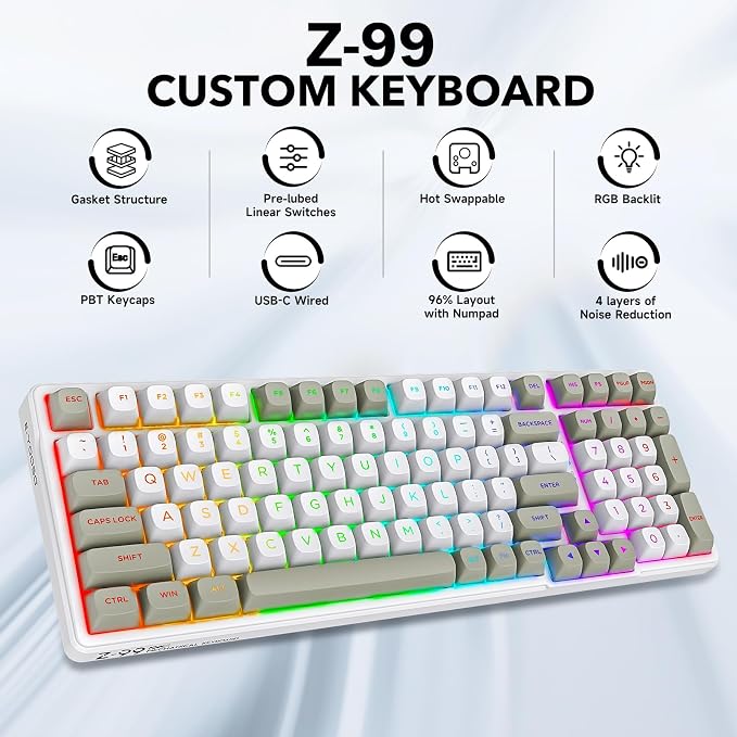HUO JI Z-99 Wired Mechanical Keyboard, Creamy Sound, Hot Swappable Pre-lubed