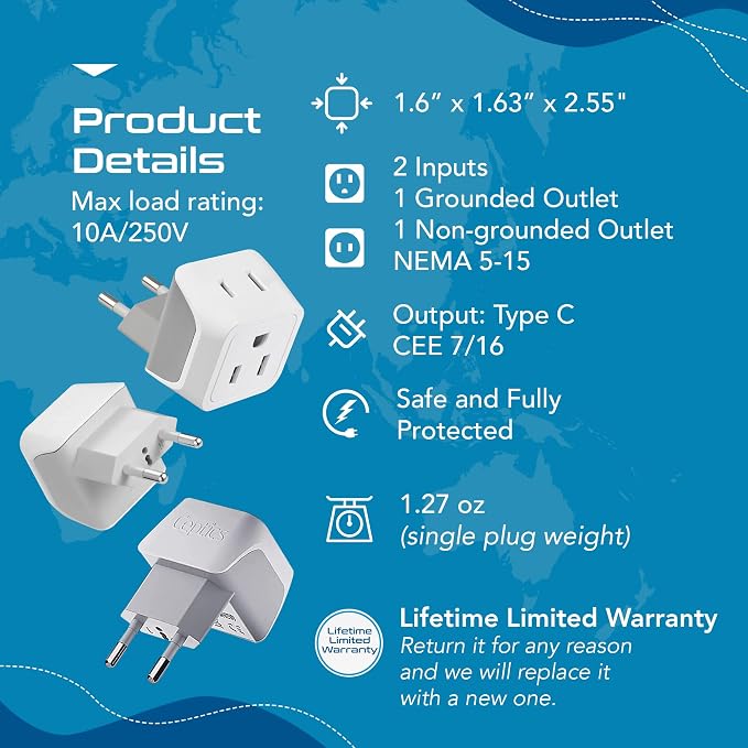 Ceptics Australia Power Plug Adapter, 2 in 1 Type I Plug Adapter, US to