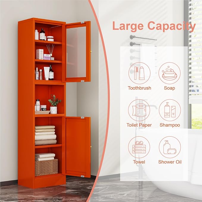 Metal Bathroom Storage Cabinet, Slim Metal Locker