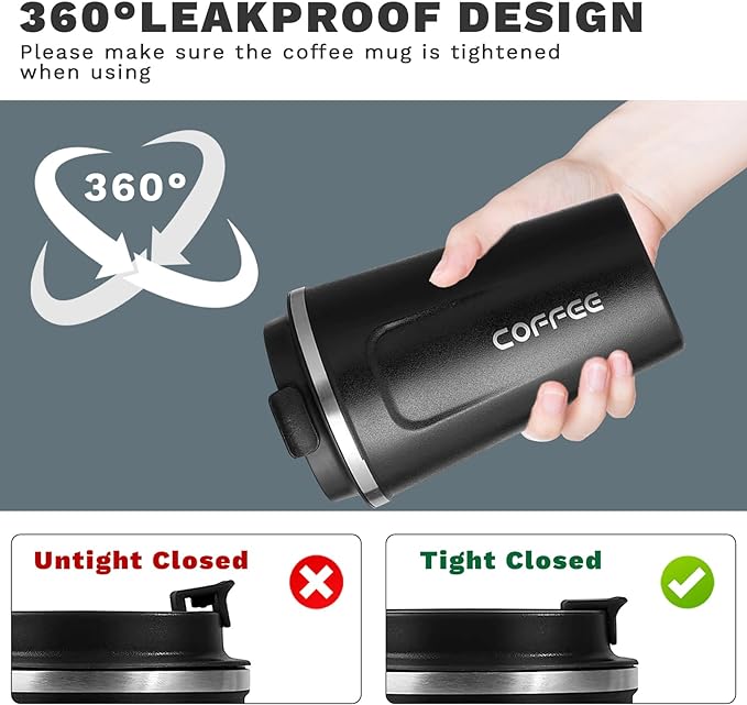 Insulated Travel Coffee Mug, Stainless Steel Coffee Cup
