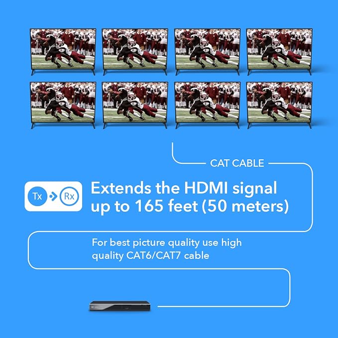 OREI 4K 1x8 HDMI Extender Splitter Multiple Over CAT 6/7 Cable