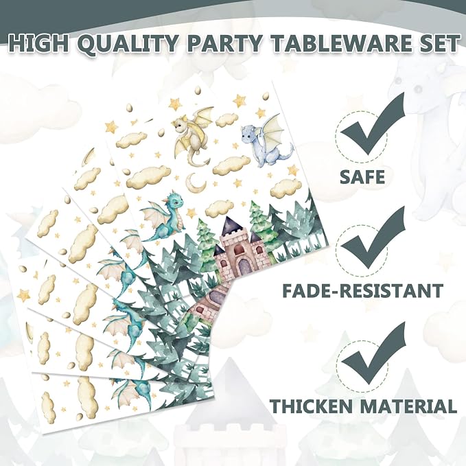 EUOYUFO 96Pcs A Little Dragon is On The Way Baby Shower Paper Plates Napkins