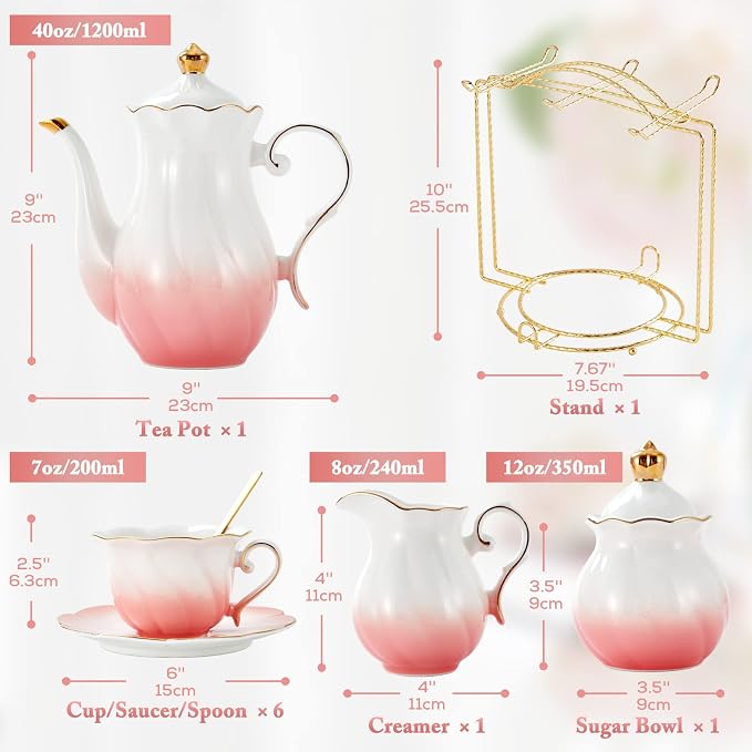 DUJUST 22 pcs Porcelain Tea Set