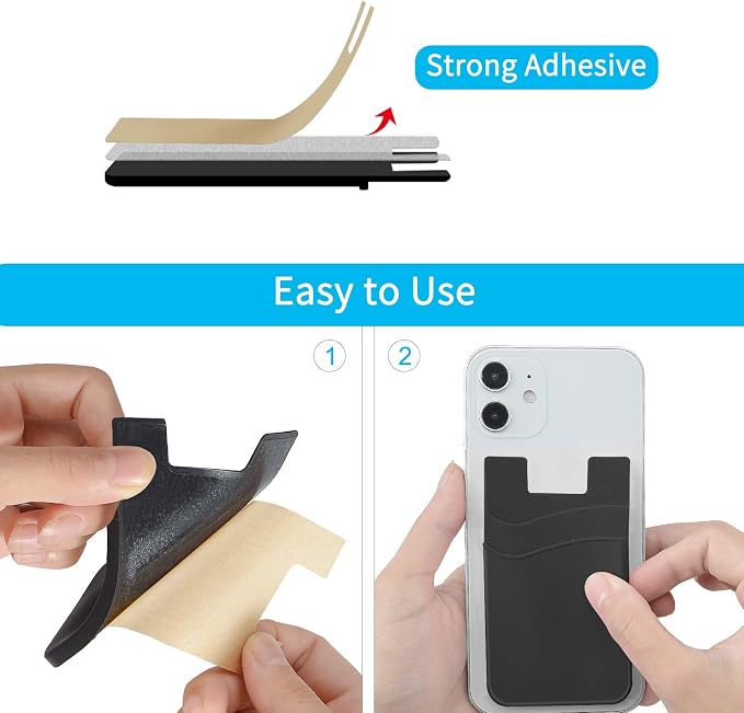 SS Card Holder for Phone Case, Phone Wallet Stick on Adhesive Silicone Cell
