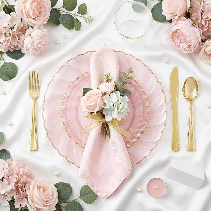 YOUBET 125Pieces Clear Pink Plastic Plates