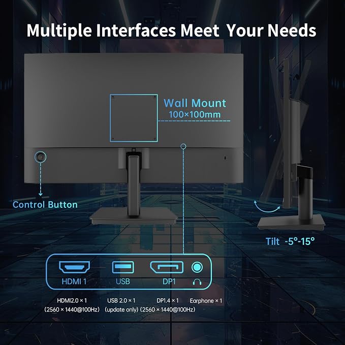 KTC 24 Inch QHD 100Hz Computer Monitor IPS 2K, 1300:1 Contrast, Anti-Blue Light