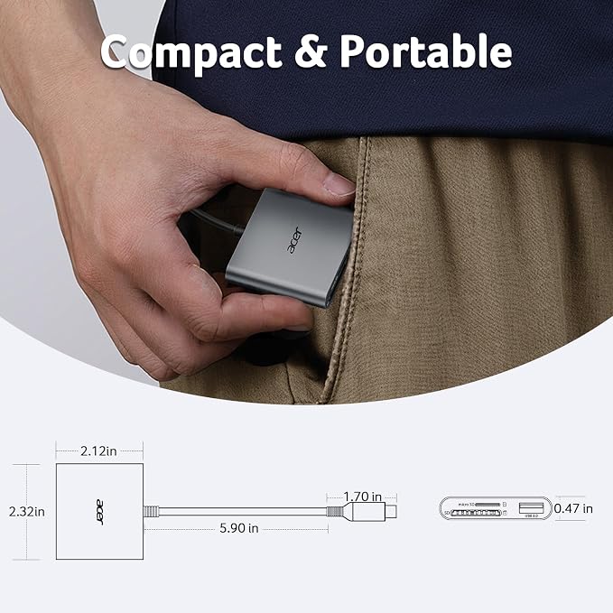 Acer SD Card Reader USB C, 3 in 1 Memory Card Reader