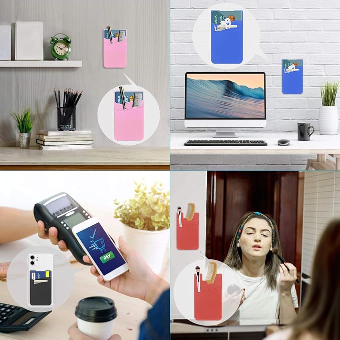 SS Card Holder for Phone Case, Phone Wallet Stick on Adhesive Silicone Cell