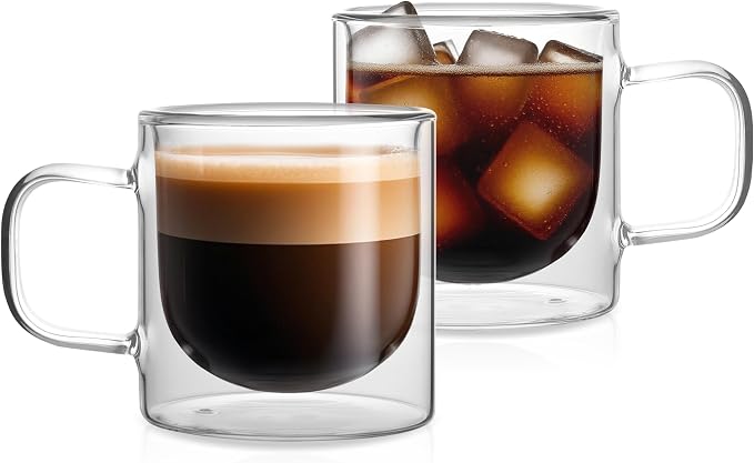 NIRA.Z 12 OZ Double Walled Glass Coffee Mugs Set of 2 Clear Coffee Cups