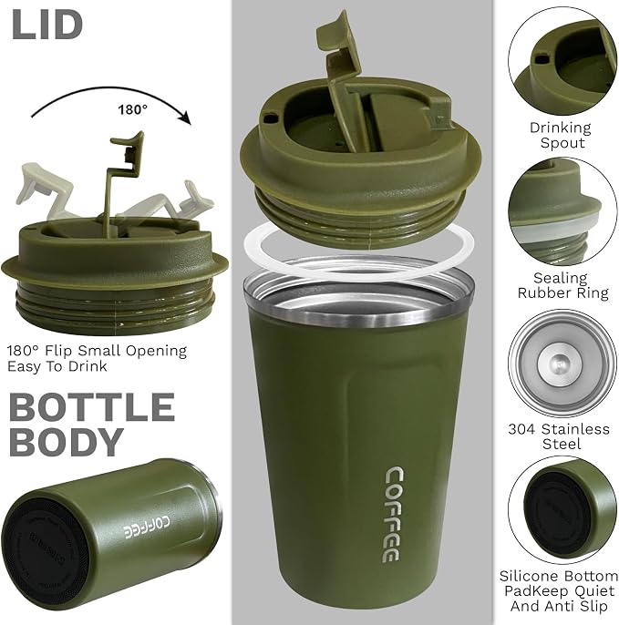 Insulated Travel Coffee Mug, Stainless Steel Coffee Cup