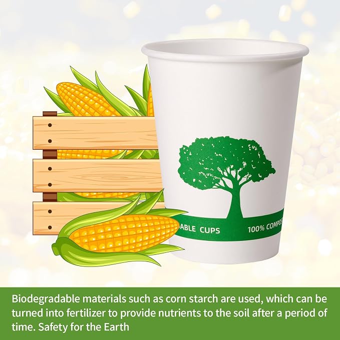 Vplus 270 Pack Compostable Paper Cups, 12 oz Paper Coffee Cups | Biodegradable