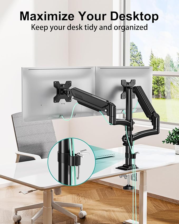 Dual Monitor Stand for Desk, Taller Monitor Arms for 2 Screens up to 32 inch