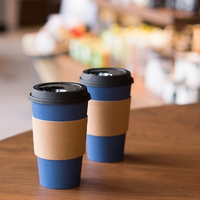Disposable Coffee Cups With Lids - 16 oz To Go Coffee Cups With Sleeves and