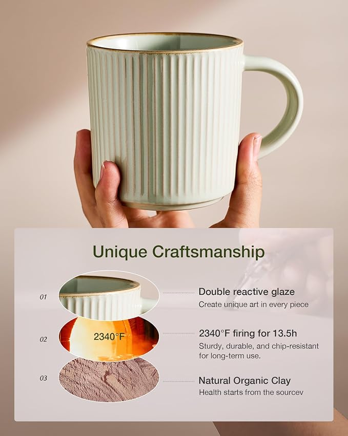 famiware Star Coffee Mug Set for 4, Handcrafted 12 oz Ceramic Stoneware Mugs