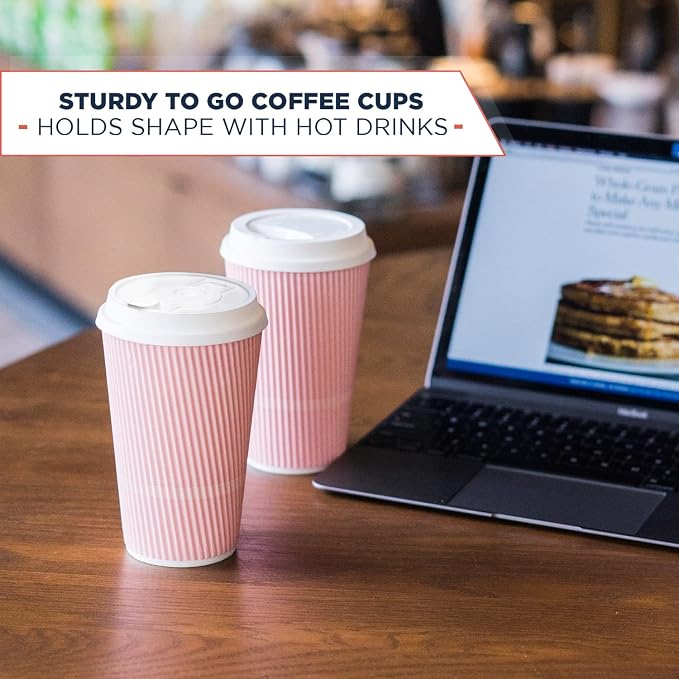 Disposable Coffee Cups With Lids - 16 oz To Go Coffee Cup. Large Travel Cups
