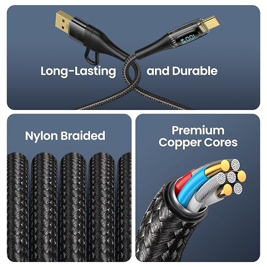 USB C to Multi Charging Cable, USAMS 100W 6.6FT 5A Type C to Type C Fast