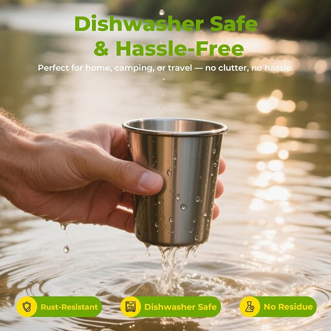 8oz Stainless Steel Pint Cups, Stackable Metal Drinking Glasses | Stainless