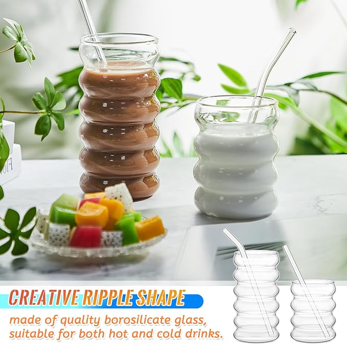 Tessco for you 4 Pcs Creative Glass Cups Vintage Drinking Glasses Ribbed