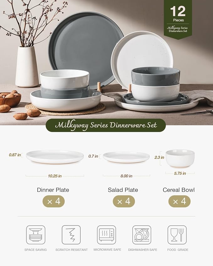 Famiware Milkyway 12-Piece Stoneware Dinnerware Set, Dishes Set