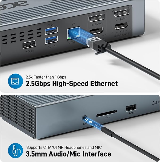 Acer Thunderbolt 4 Dock, 16 in 1 Quad Monitor DisplayLink Docking Station 40Gbps