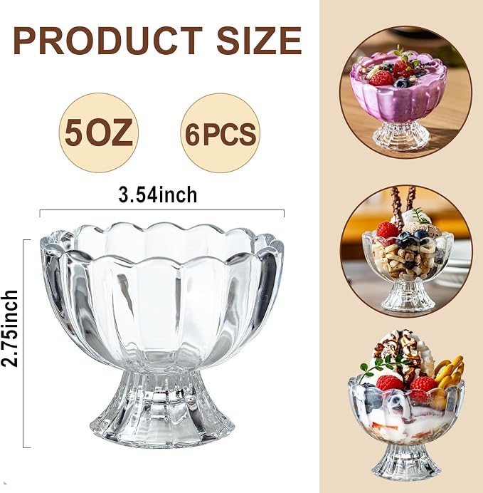5oz Iced Cream Dessert Bowl, Vintage Footed Tulip Glass Dessert Cups, Cute