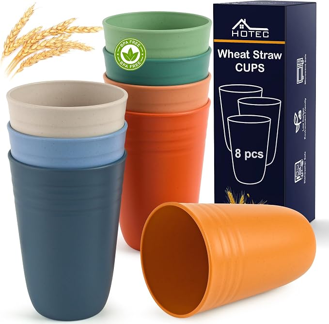 HOTEC 8-Pack 15oz Plastic Cups, BPA-Free Reusable Drinking Cup set, Unbreakable