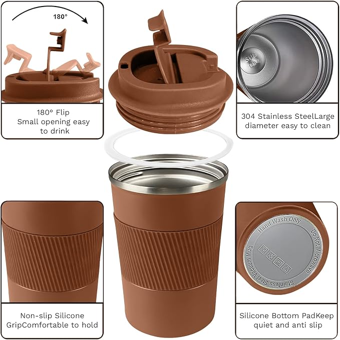 Insulated Travel Coffee Mug, Stainless Steel Coffee Cup