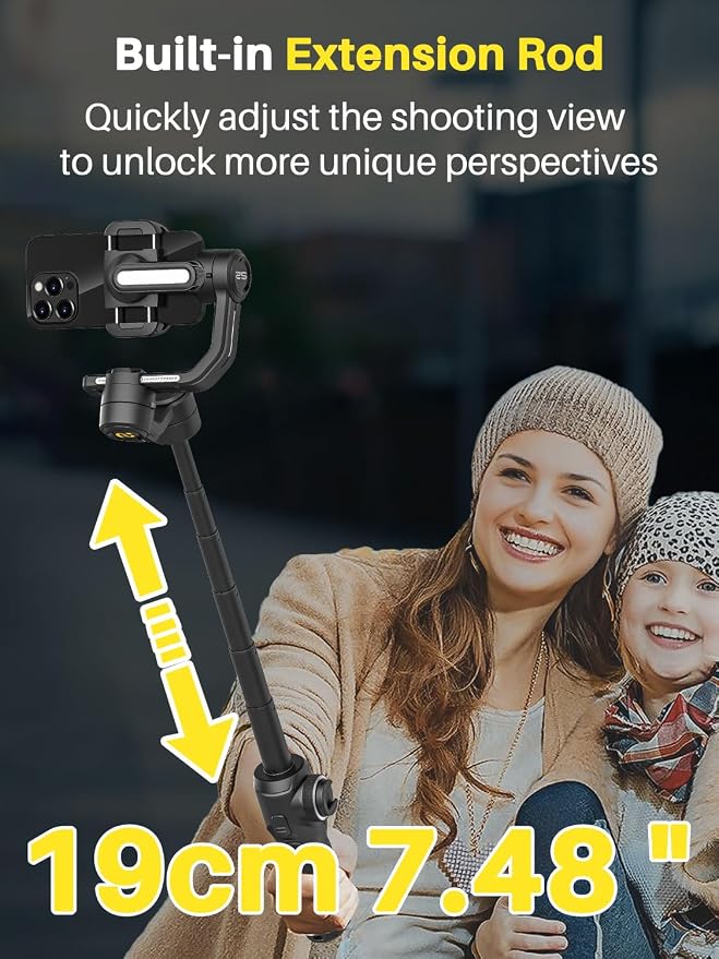 Professional Gimbal Stabilizer for Smartphone, Built-in 18CM Extension Rod and