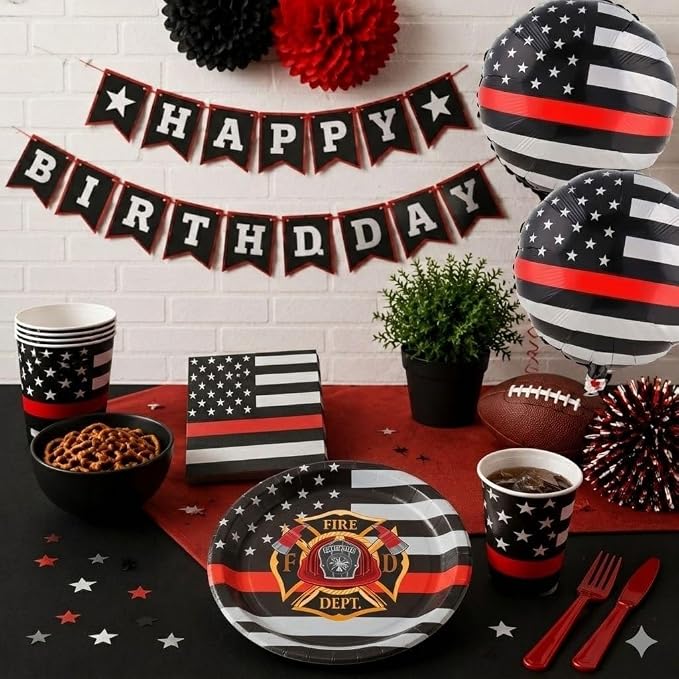 Firefighter Thin Red Line Party Set-16 Guests-Plates & Napkins-Havercamp |