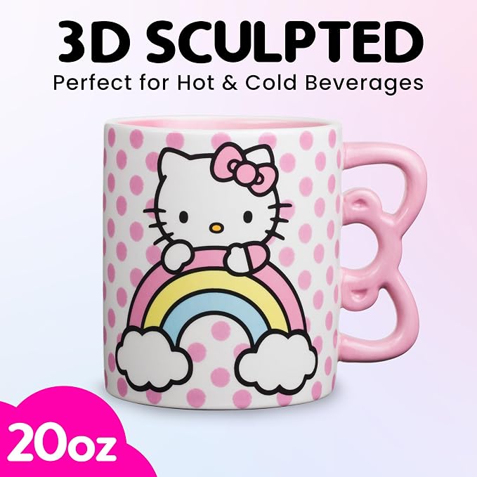 Silver Buffalo Sanrio Hello Kitty Rainbow, 3D Sculpted Handle Mug, 20oz | Polka