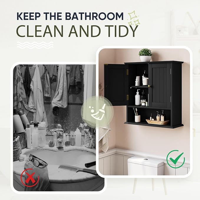 Black Wall Cabinet, 2-Door Medicine Cabinet