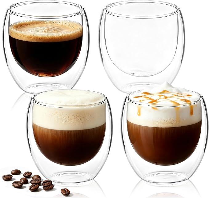 Retainbre Double Wall Glass Espresso Cups Set of 4, 5oz Espresso Shot Glass |