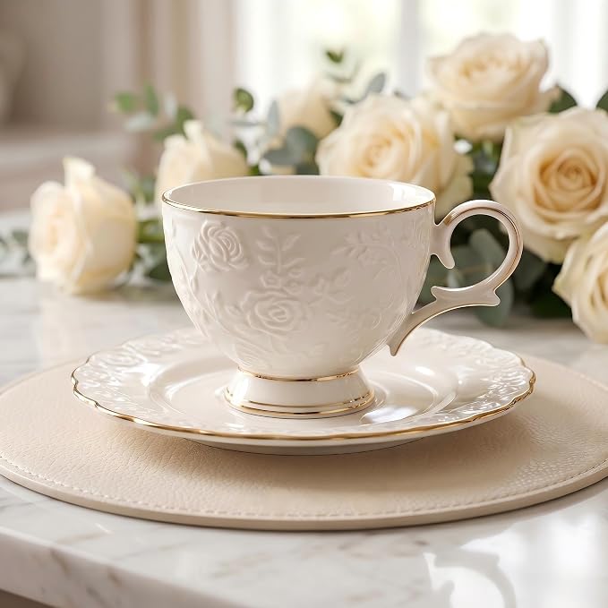 Tea Cup and Saucer Set for 1, 6.8 Oz | Coffee Cup