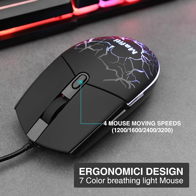 mafiti RK101 Computer Keyboard Mouse Combo Wired, RGB Backlit USB Keyboard