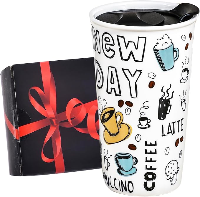 Ceramic Travel Coffee Mug, 12 oz, Travel Mug