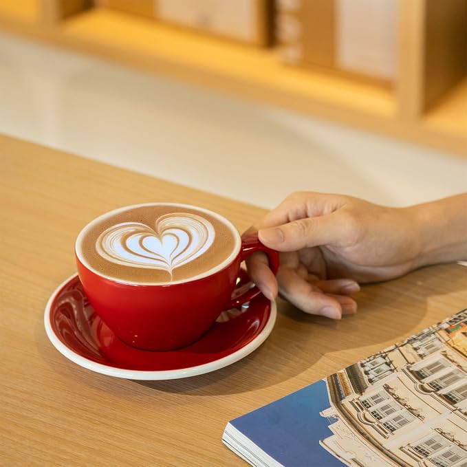 Loveramics Latte Art Mug with Saucer, 10 oz Ceramic Coffee cups with Round