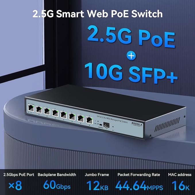 SODOLA 8 Port 2.5G Web Managed PoE Switch 120W | 1X 10G SFP+ & 8 x 2.5GBase-T