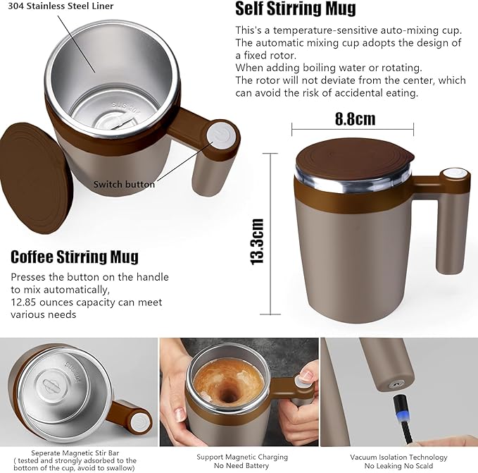 Self Stirring Mug, Rechargeable Auto Magnetic Coffee Mug