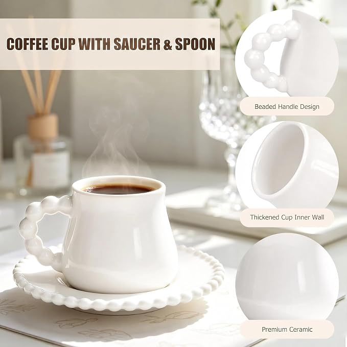 8 Ounce Cappuccino Cups Set of 6, Ceramic Coffee Cups