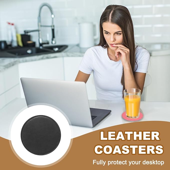 uxcell 5Pcs PU Leather Coasters