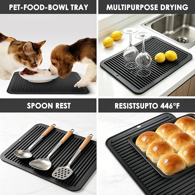 Black Silicone Trivet 16'' X 12'' Silicone Hot Pads