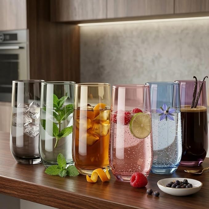 Smokey Sand Drinking Glasses Set of 6 | Translucent Brown Glassware | 16 oz