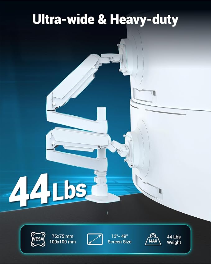 Dual Monitor Arm for 13-49 Inch Ultrawide Screens, Heavy Duty Monitor Mount for