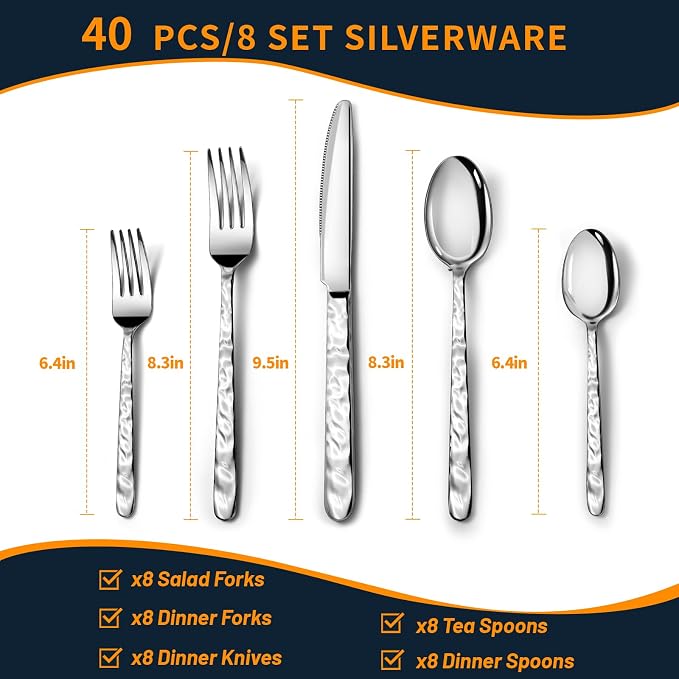 NICE KITCHEN Silverware Set, 40 Piece Heavy Duty Silverware Cutlery Sets |
