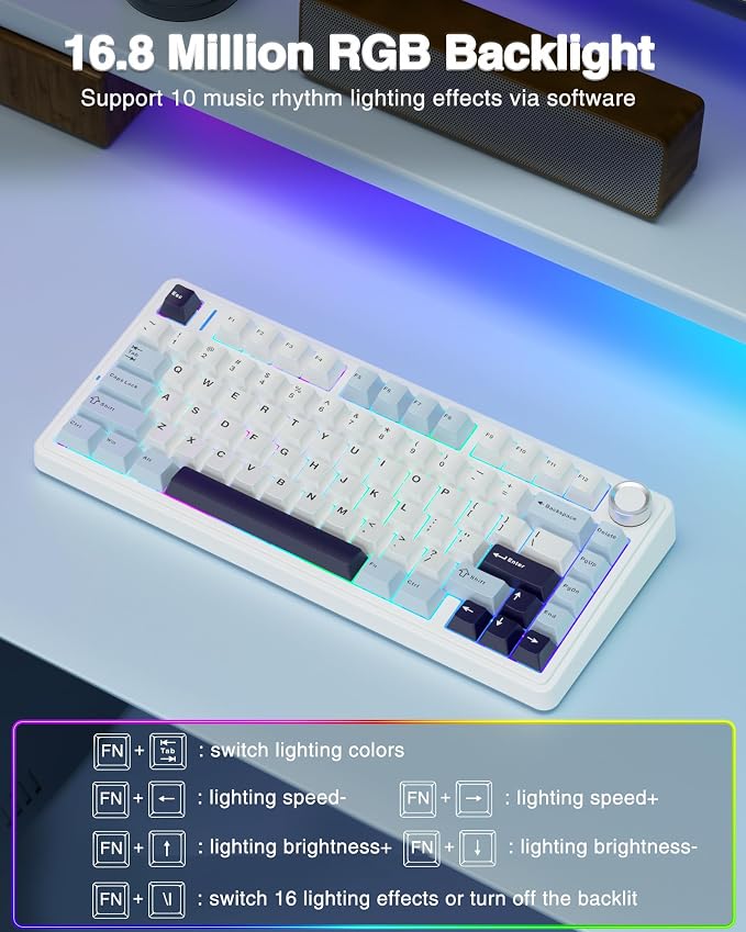 AULA F75 75% Wireless Mechanical Keyboard, Hot Swappable Creamy Keyboard
