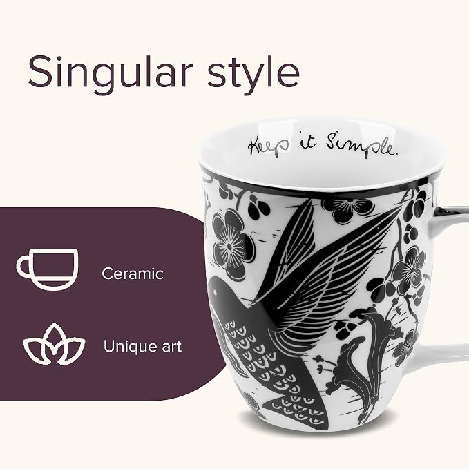 Karma Gifts 14 oz Black and White Boho Mug Hummingbird